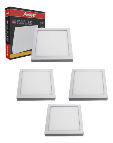 Kit 4 Painel Plafon Led 3000k 18w Sobrepor Quadrado 22x22cm Cor Branco 110V/220V