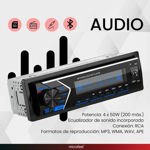 Imagen 3 de 6 de Estéreo Auto Desmontable Bluetooth Carga Móvil Radio Fm Usb