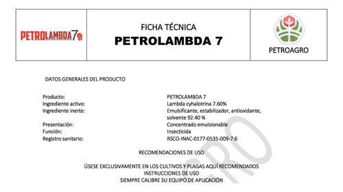 Insecticida Trips, Falso Medidor Petrolambda 7 Caja 12 Pzas