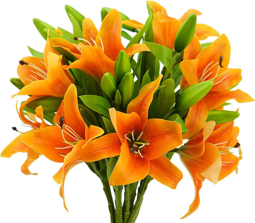 Minyulua 8 Piezas De Flores Artificiales De Lirio Naranja De