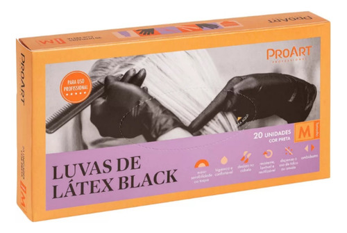 Luva Latex Black Media Com 20 Unidades Proart Profissional