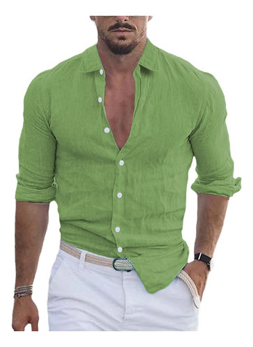 Camisa De Playa De Verano Con Solapa De Algodón Y Lino De Ma