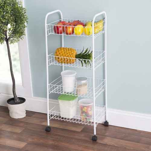 Anaquel Metálico Organizador 4 Niveles Con Ruedas Frutero Color Blanco