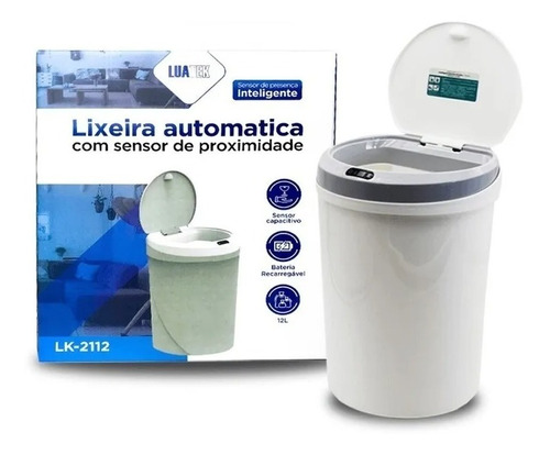 Lixeira Automática Banheiro Cozinha Cesto 12l Com Sensor Usb