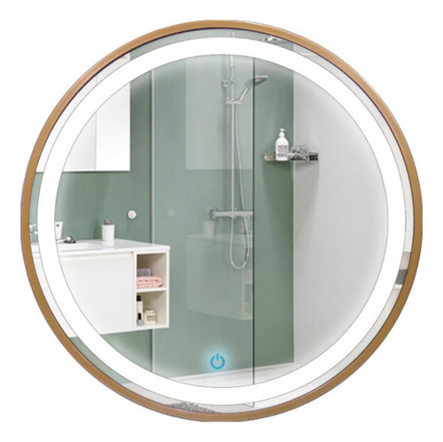 Espejo De Baño Con Luz Led Redondo 70*70cm Marco Dorado