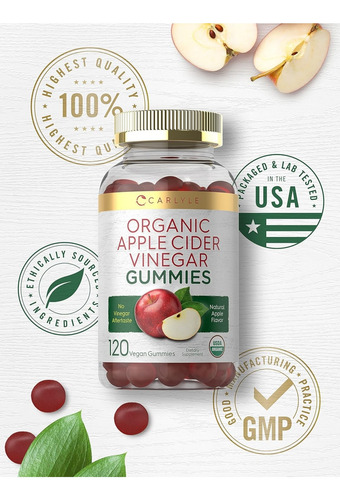 Gomitas Veganas De Vinagre De Sidra De Manzana Carlyle 120u