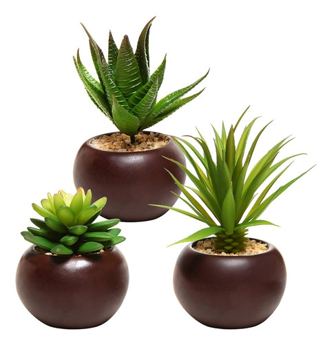 Plantas Mini Suculentas En Macetas Artificiales Set De 3