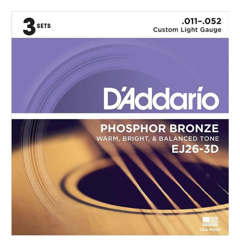 Encordado Daddario Para Acustica Phosphor Bronze 011 Ej26-3d