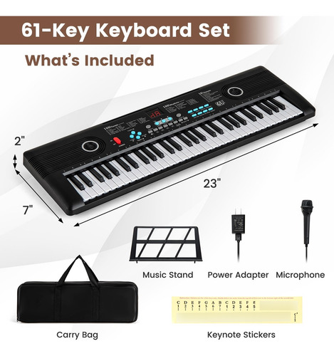 Teclado Eléctrico De 61 Teclas Con Micrófono Y Soporte Color