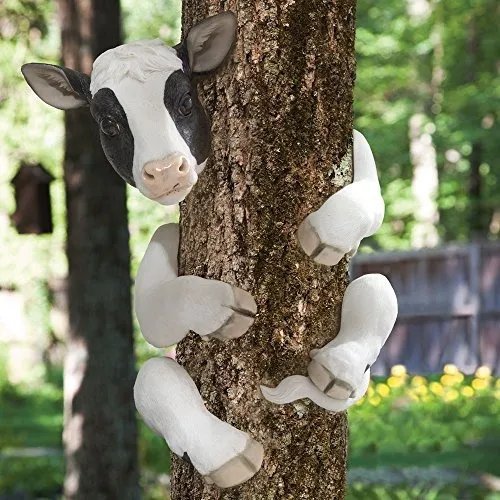 Bits And Pieces-tree Hugger Cow Garden Peeker-polyresin