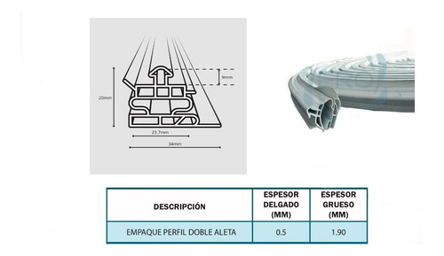Imagen 6 de 10 de Empaque Puerta Perfil Doble Aleta, Venta Por Metro