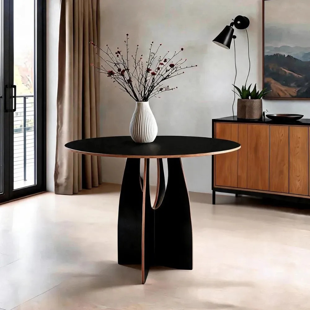 Mesa Redonda Arco 90cm Mdf 4 Lugares Byhouse Preto