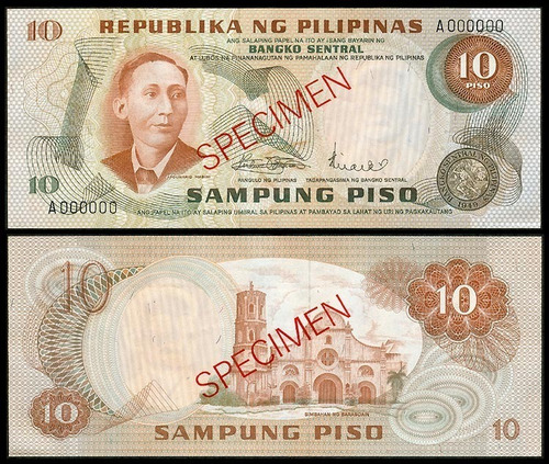 Bn8092 Filipinas 1969 10 Pesos Pilipino Series Specimen