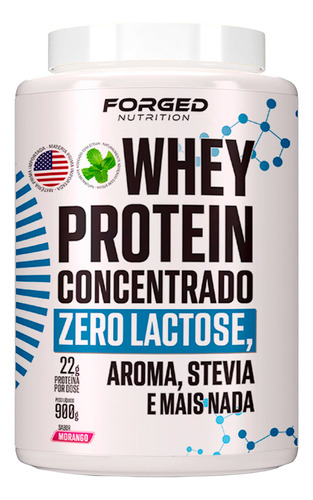 Whey Protein Concentrado Zero Lactose 900g Stevia Forged Sabor Morango