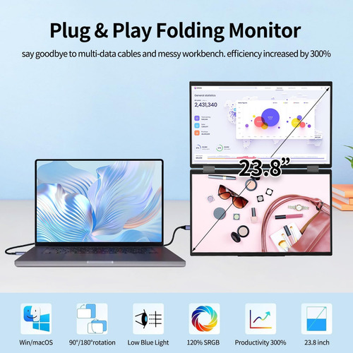 Arwoeis 15.6 Monitor Portátil Dual, 1080p, 120% Srgb, Monito