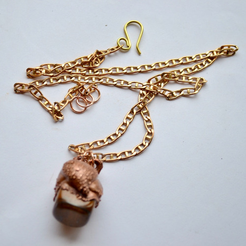 Imagen 3 de 5 de Collar Corazon Piedra Ojo De Tigre , Cadena De Bronce, Cod1
