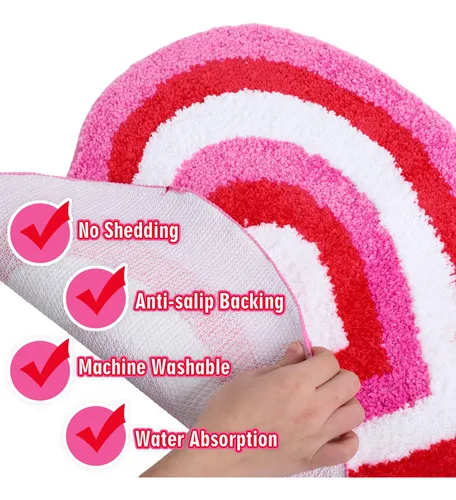 Alfombra De Baño Jarthenaamcs Con Forma De Corazón Rojo Y Ro
