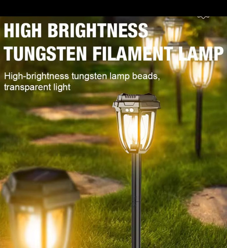 4 Luminárias Solar Jardim Espeto Luz Led Filamento C/ Sensor