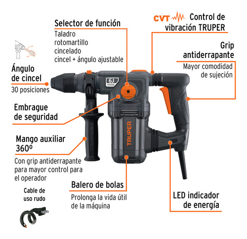 Rotomartillo Electroneumático Truper Industrial Roel-60n Gris 60 Hz