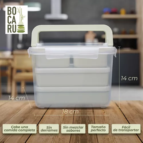 BOCARU Lunch Box for kids Bento Box style. Lonchera + toppers. Porciones  ideales para niños de 5 a 12. Set de 16 piezas, 4 tamaños y 1 división