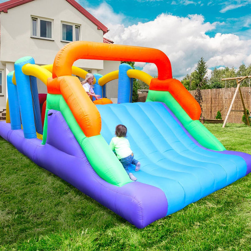 Castillo Inflable De Obstáculos Con Área De Rebote Y Soplado