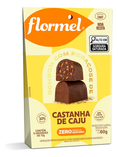 Bombom Com Castanha De Caju Flormel Zero Açúcar 60g