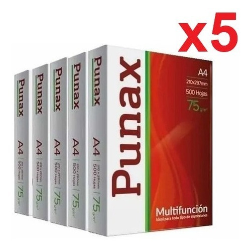 5 Resmas Ledesma Punax Papel A4 75gr - 2500 Hojas