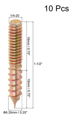 10 Pernos De Sujeción 1/4-20 X 1-1/2 Tornillos Doble Roscado