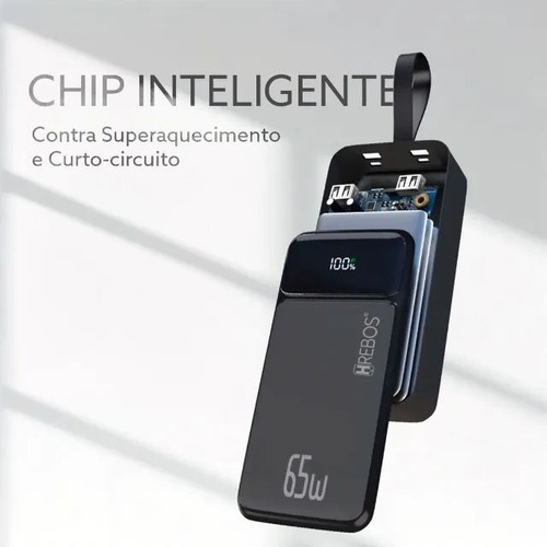 Carregador Bateria Portátil 30.000 Power Bank Turbo 65w Usbc Preto