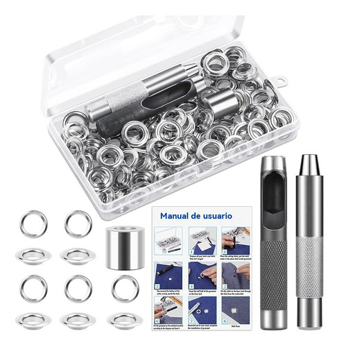 Kit De Herramientas Con Ojales, Juego De Ojales De 1/4 Pulgadas, Juego De 120 Ojales Con 3 Herramientas De Instalación Y 1 Caja De Almacenamiento, Almacenamiento Para Tela, Lonas, Cortinas
