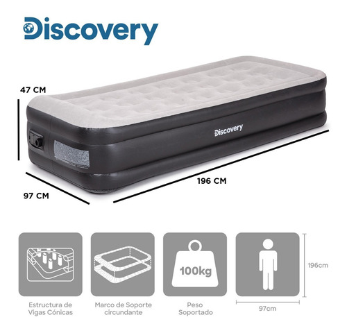 Imagen 2 de 7 de Colchón Cama Inflable Eléctrico Twin Discovery (1,5 Plazas)