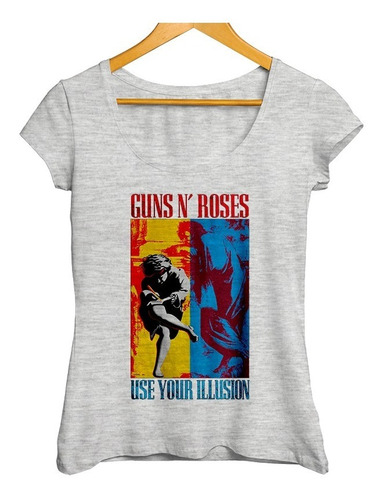 Remera Guns N Roses Diseños Dama Gris Melange