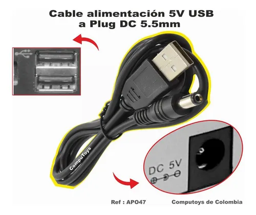 Cable Alimentación 5v Usb A Plug Dc 5.5mm Computoys Sas