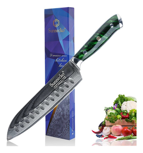 Cuchillo Santoku Sunnecko Acero Damasco Vg10 73 Capas 31,1cm