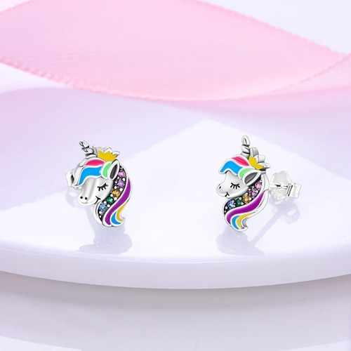 Hermosos Aros De Unicornio Plata 925 Con Zircones