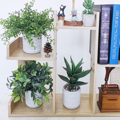 Plantas Artificiales Eucalipto Boj Y Aloe En Maceta Gris Verde