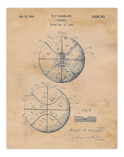 Impresiones De Patentes De Baloncesto Vintage, 1 (11x14...