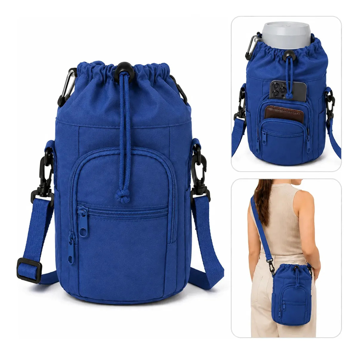 Bolsa Térmica Porta Garrafa Alça Ombro Academia Caminhada Azul-aço