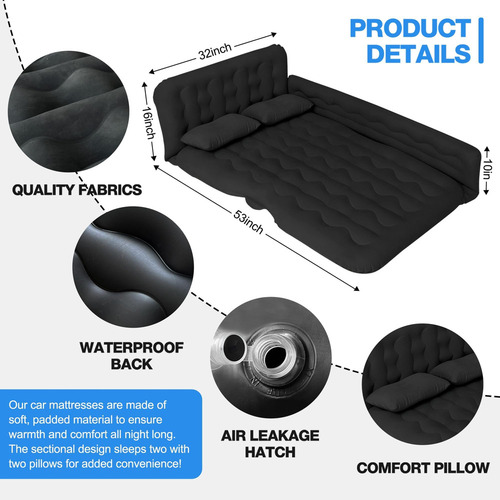 J0s Catchón De Aire De Suv Negro: Cama Inflable, Portátil Y