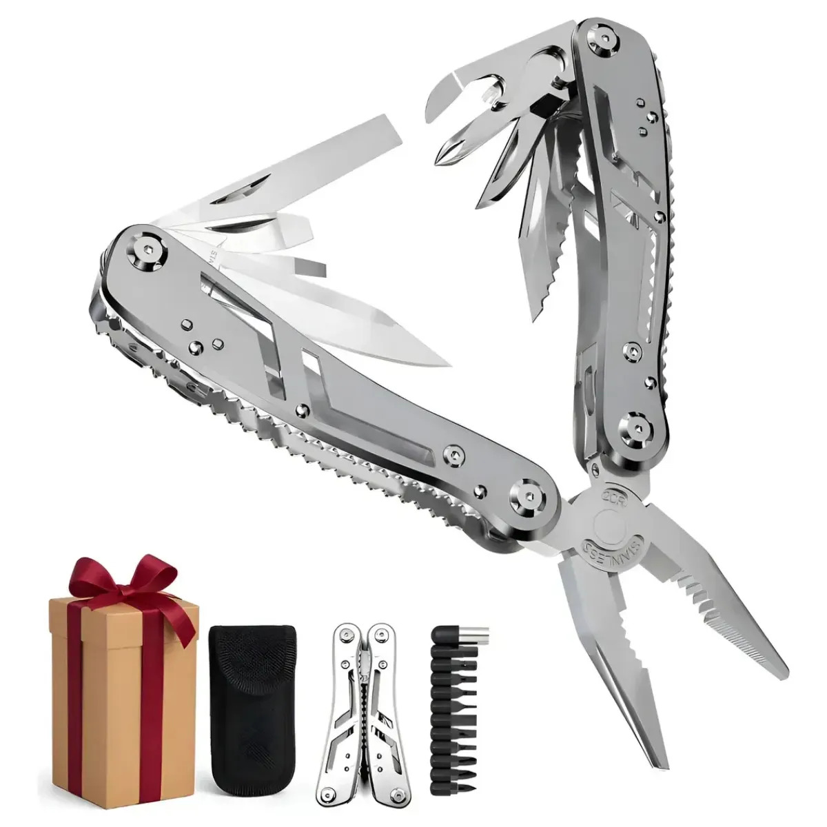 Alicate Multiherramienta 24 en 1 Plegable Desarmador Dados Navaja Cortador Alambre Abrelatas Pinza Multiuso Acero Inoxidable Kit Supervivencia Senderismo Hogar Pesca Campamento