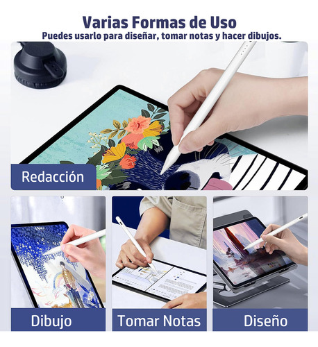 Lápiz Óptico LA HENGRU Para iPad Tableta Con Rechazo De Palma Soporta La Absorción Magnética Blanco