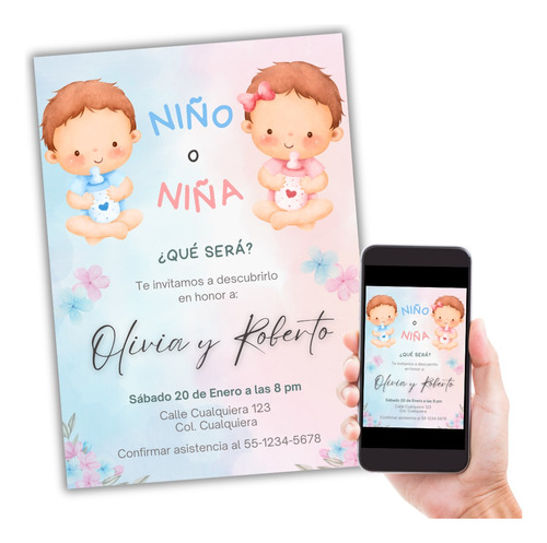 Invitación Digital Revelación De Género Baby Shower