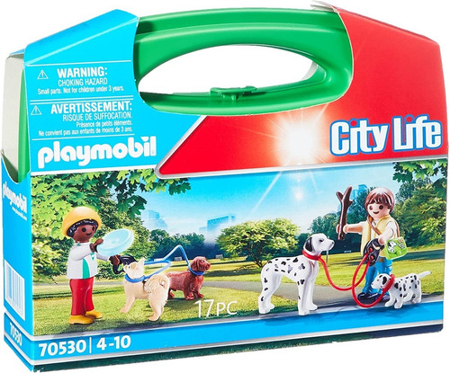 Juguete Playmobil City Life Maletín Paseo Con Perros 17 Pc