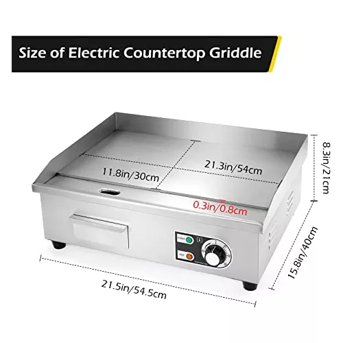 Dyna-Living Plancha eléctrica comercial de 22 pulgadas, parrilla superior  plana para encimera, 3000 W, 110 V, acero inoxidable, Teppanyaki, parrilla