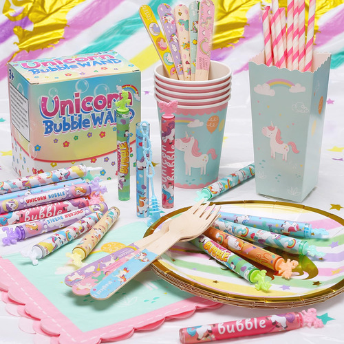 Burbuja Para Recuerdos De Fiesta Unicornio, 32 Mini Varitas,
