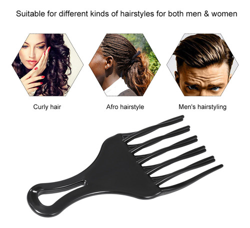 Para Peineta Afro Hair Pick Para Hombre Y Mujer, Color Negro