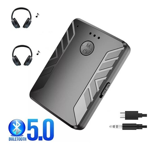 Imagen 1 de 10 de Transmisor Bluetooth 5.0 Escucha 2 Audífonos Tv Pc Sin Cable