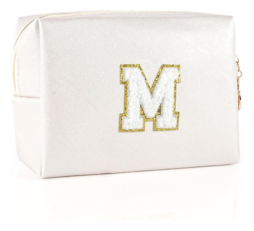 Personalized Initial Makeup Bag, Preppy White Cosmetic Bag