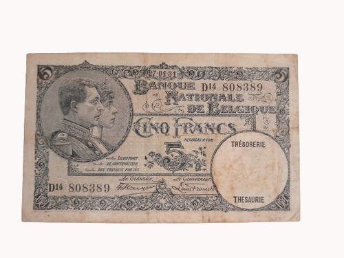 Billete Antiguo 5 Francos De 1922 Pick-93