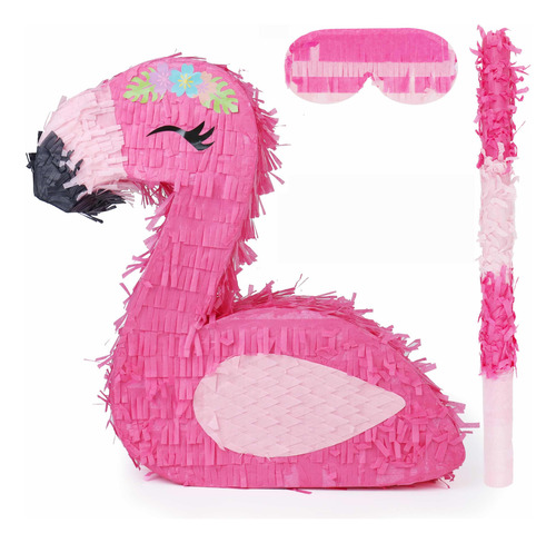 Pinhata Flamingo, Com Bastão, Tapa Olhos E Confetes